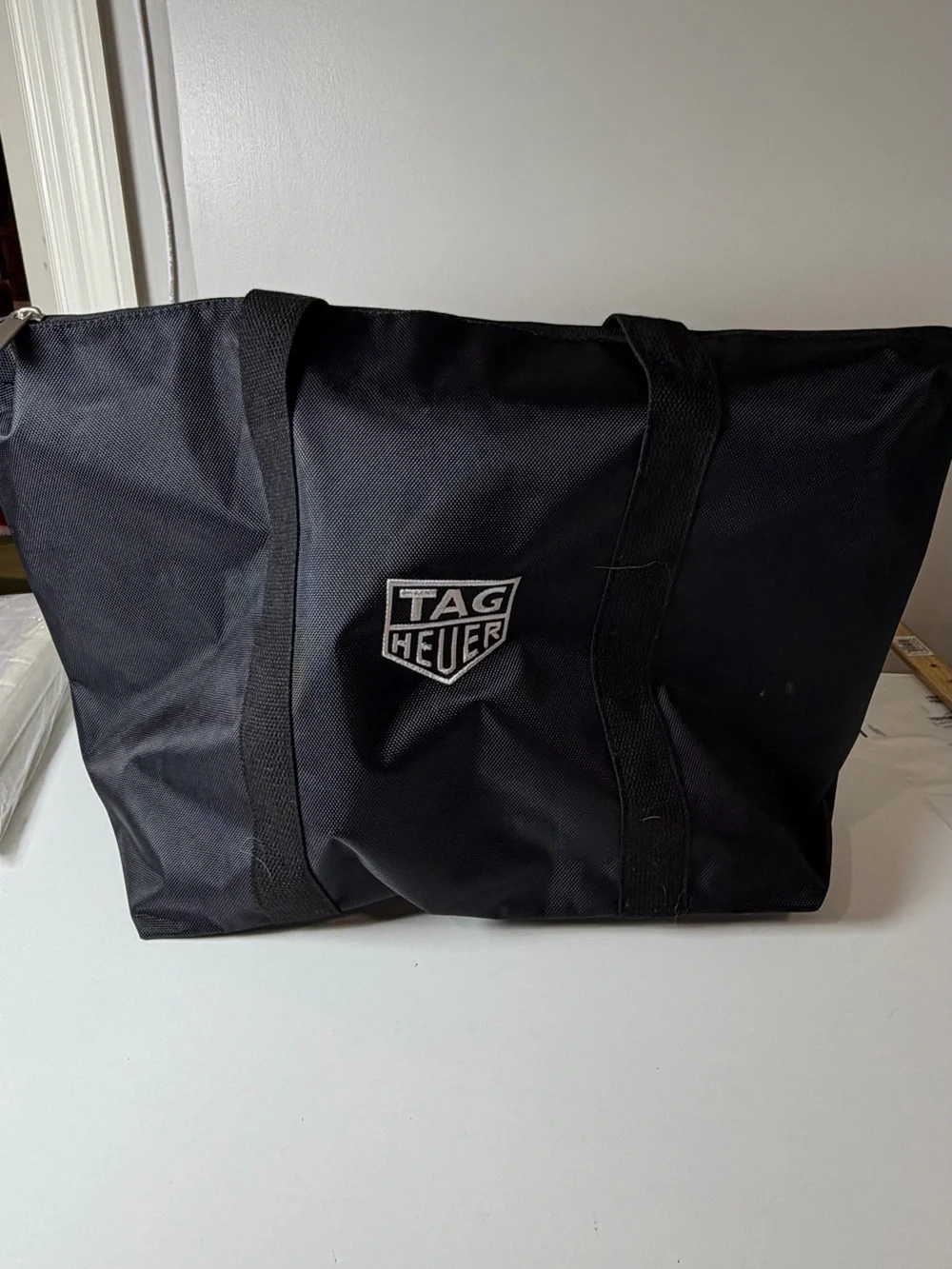 Tag Heuer Black Duffel Tote Knit Canvas with Logo Patch